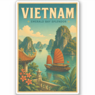 Vietnam-Ha-Long-Bucht-Illustration-Reise-Kunst-Ret Aufkleber