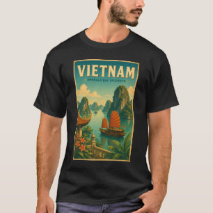 Vietnam-Ha-Long-Bucht-Illustration-Reise-Kunst-Ret T-Shirt