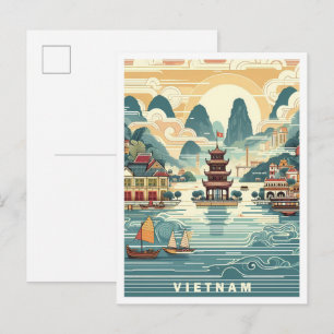 Vietnam im Vintage-Reisestil erkunden Postkarte