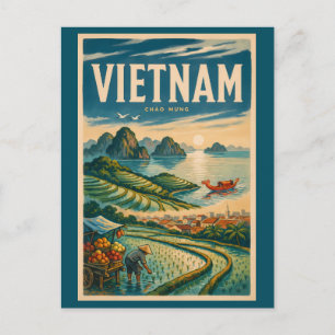 Vietnam Kultur Illustration Reise Kunst Vintage Postkarte