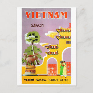 Vietnam-Reise im Vintage-Stil Postkarte