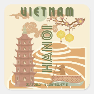 Vietnam Reise Kunst, Vintage Quadratischer Aufkleber