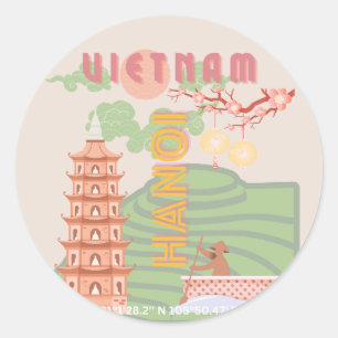 Vietnam Reisekunst, Vintag Runder Aufkleber