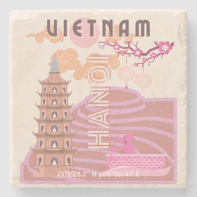 Vietnam Reisen Kunst, Retro Steinuntersetzer (Vorderseite)
