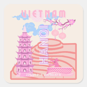 Vietnam Reisen Kunst, Rosa Quadratischer Aufkleber