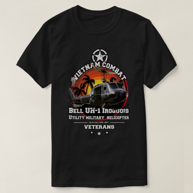 Vietnam Veteranen Bell UH1 Iroquois Hubschrauber T-Shirt (Design vorne)