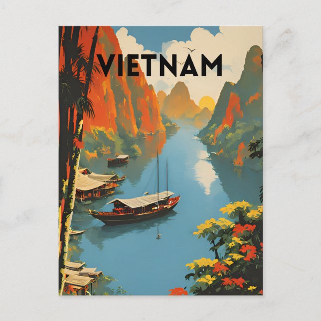 Vietnam Vintage Travel Poster Postkarte (Vorderseite)