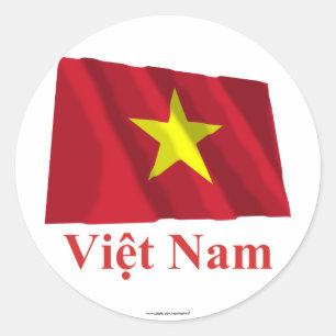 Vietnam Waving Flag mit Name in Vietnamesisch Runder Aufkleber