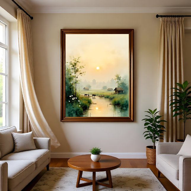 Vietnamese Morning Mist Village Watercolor Art Geschirrtuch (Von Creator hochgeladen)