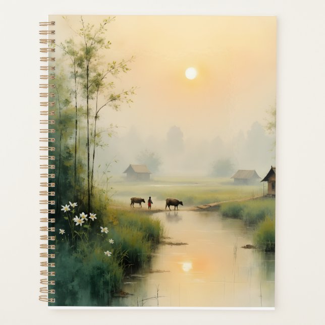 Vietnamese Morning Mist Village Watercolor Art Planer (Vorderseite)