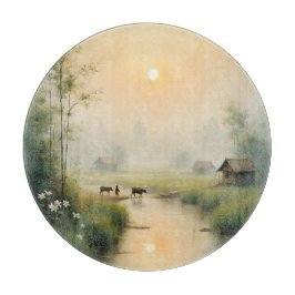 Vietnamese Morning Mist Village Watercolor Art Schneidebrett
