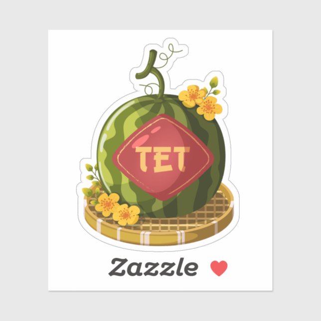 Vietnamese Tet Lucky Watermelon Hoa Mai Flowers Aufkleber (Blatt)