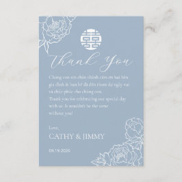 Vietnamese Wedding Peony Dusty Blue Thank You Card Dankeskarte