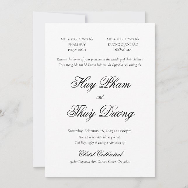 Vietnamesisch bilinguale Einladung in klassische S (Vorderseite)