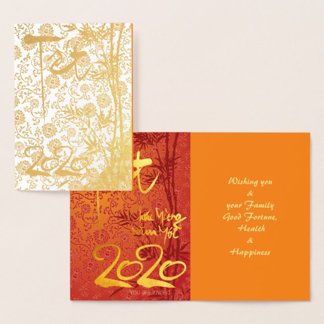 Vietnamesisch Têt 2020 in Gold dekoriert Luxury KG Folienkarte (Anzeige)