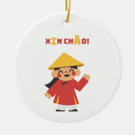 "Vietnamesisch "Xin Chào" Schlüsselanhänger - Kult Keramik Ornament