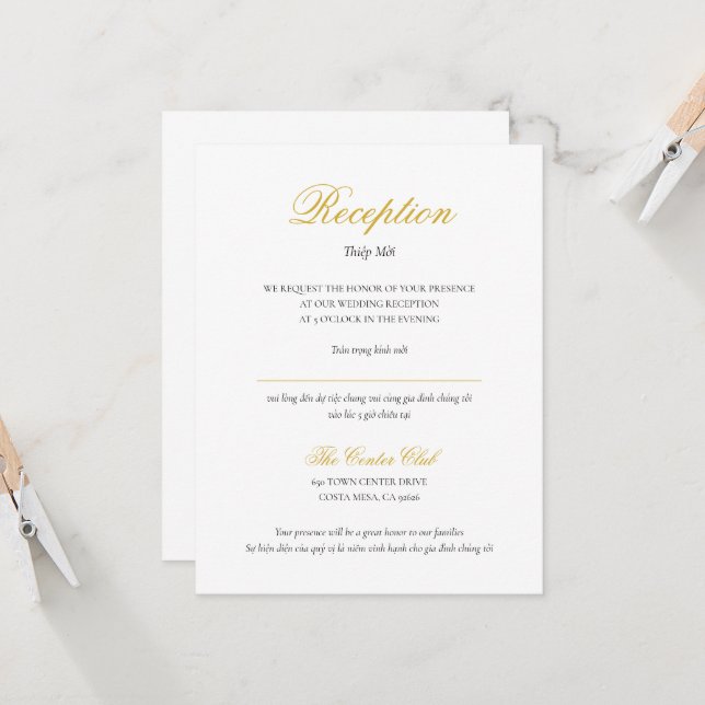 Vietnamesischer Bilingualer Empfang-Card in Script Einladung (Vorderseite/Rückseite Beispiel)