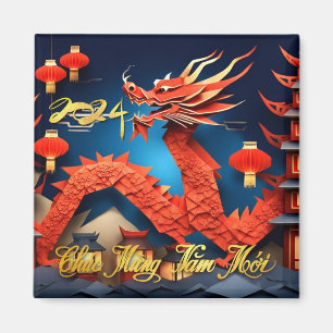 Vietnamesischer Drache Neujahr 2024 Origami SqM Magnet