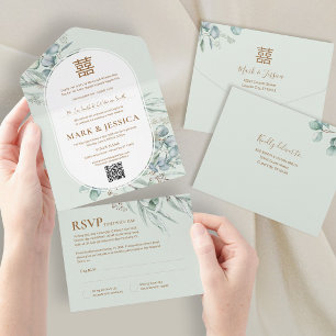 Vietnamesischer Eukalyptus-Runder Rahmen Hochzeit All In One Einladung