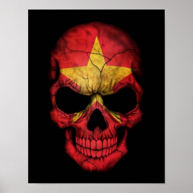 Vietnamesischer Flaggenschädel auf schwarz Poster (Vorne)