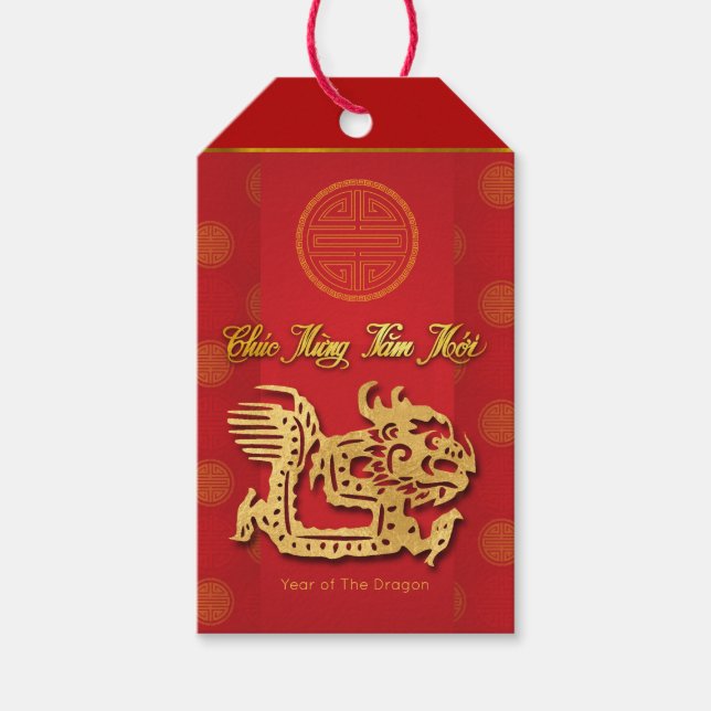 Vietnamesischer New Year Dragon Papier geschnitten Geschenkanhänger (Vorderseite)