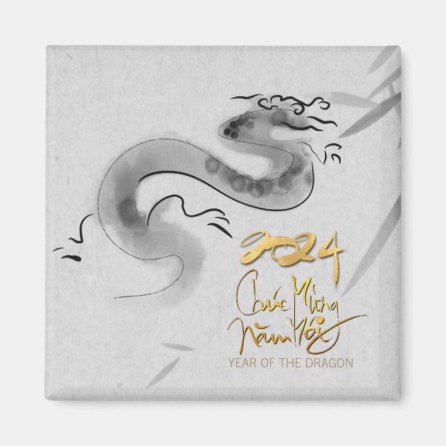 Vietnamesischer Originaldrache Jahr 2024 SqM Magnet (Vorne)