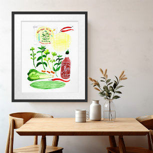 Vietnamesischer Reißepapier Rolls Recipe Watercolo Poster