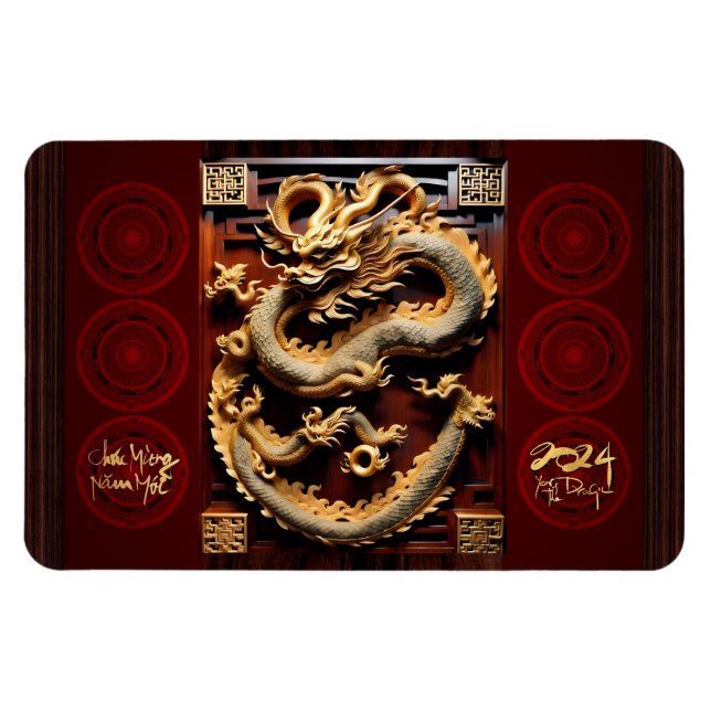 Vietnamesischer Trommler Têt Dragon Neujahrskuptur Magnet (Horizontal)