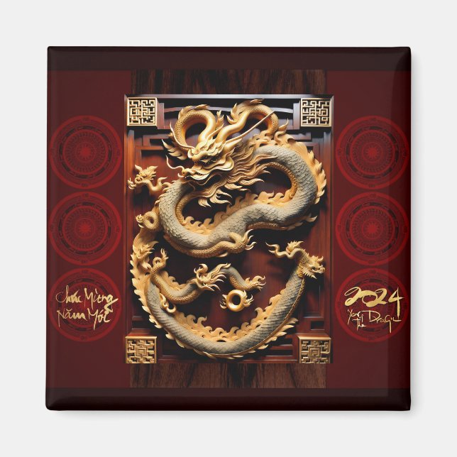 Vietnamesischer Trommler Têt Dragon New Year Scupt Magnet (Vorne)