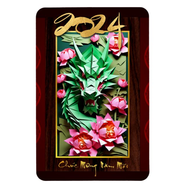 Vietnamesischer Wood Green Dragon Neujahr 2024 Rec Magnet (Vertikal)