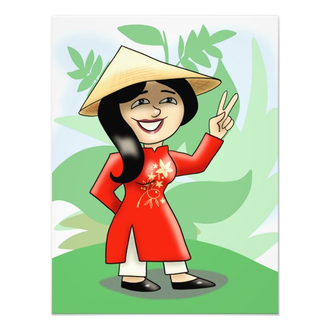 Vietnamesisches Mädchen in Ao Dai Fotodruck (Vorne)