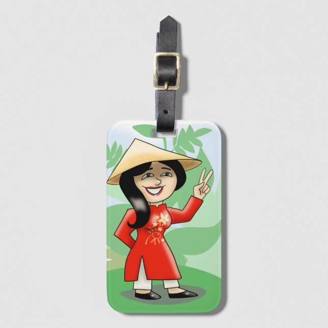 Vietnamesisches Mädchen in Ao Dai Gepäckanhänger (Vorderseite Vertikal)
