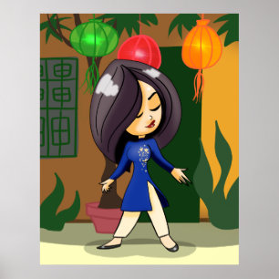 Vietnamesisches Mädchen in einem Ao Dai Poster