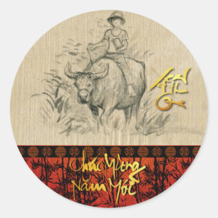 Vietnamesisches Neujahr Têt OX und Child 2021 RS Runder Aufkleber