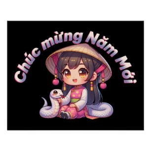 Vietnamesisches Neujahrsmädchen & Schlange Poster