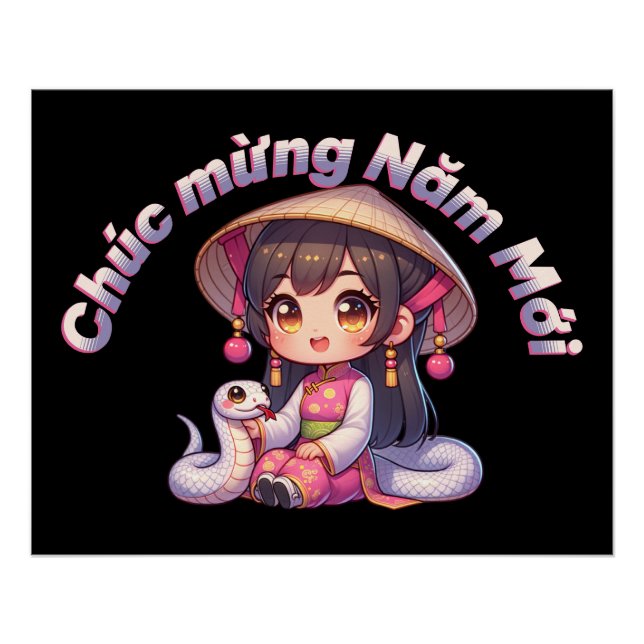 Vietnamesisches Neujahrsmädchen & Schlange Poster (Vorderseite)