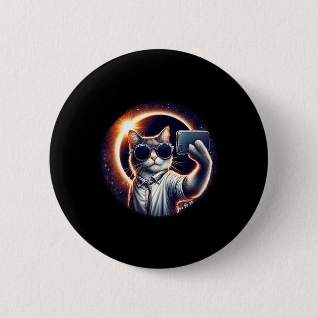 View American Totality 2024 Funny Selfie Cat Solar Button (Vorderseite)