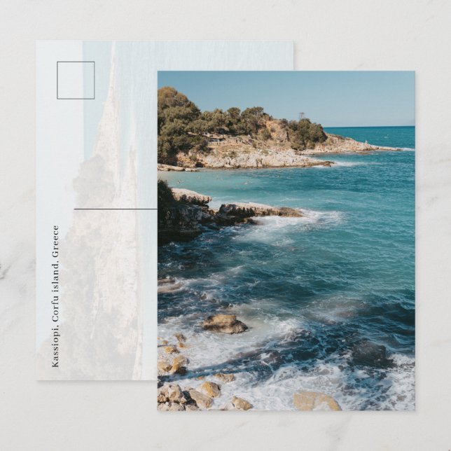 View at Kassiopi village coast, Corfu Postkarte (Vorne/Hinten)