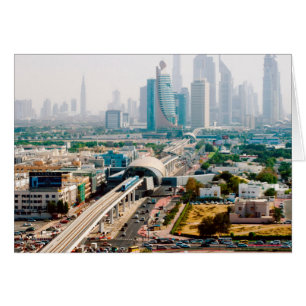 View of city metro line and skyscrapers