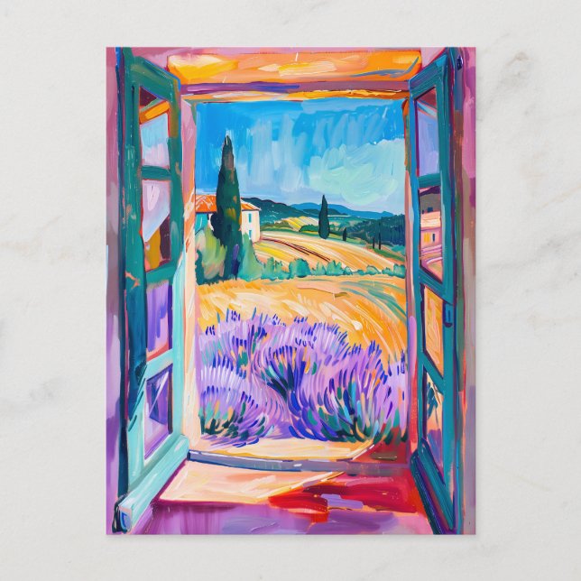 View of Lavender Fields in Summer. Painting Postkarte (Vorderseite)