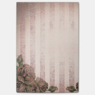 Vignetten-rosa Streifen und Vintage Rosen Post-it Klebezettel