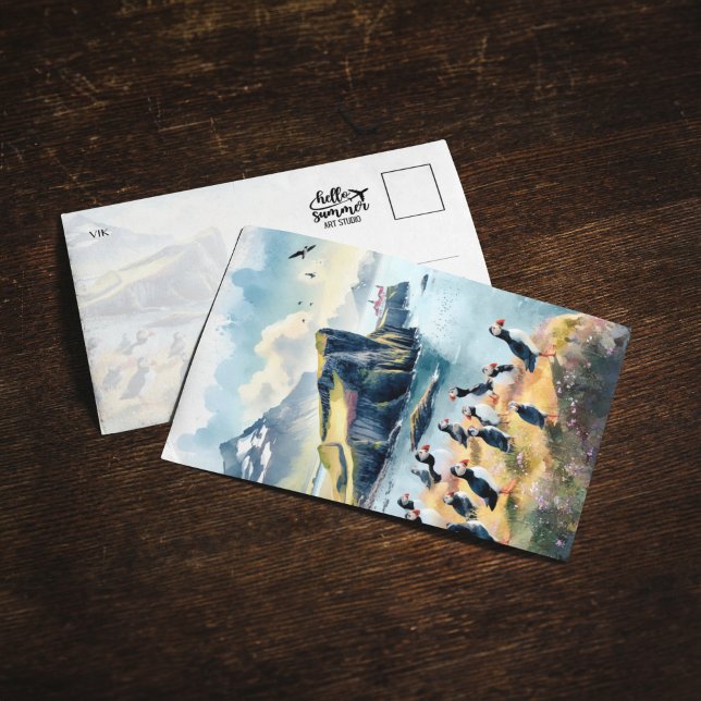 Vik Puffins Island Wasserfarbkarte Einladung (Von Creator hochgeladen)