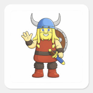 Viki der Wikinger Cartoon Charakter Quadratischer  Aufkleber
