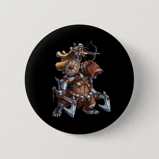 Viking Archer Riding War Bear Button (Vorderseite)