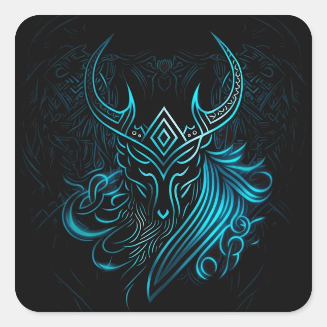 Viking, blaues Symbol, digitale Grafik Quadratischer Aufkleber (Vorderseite)