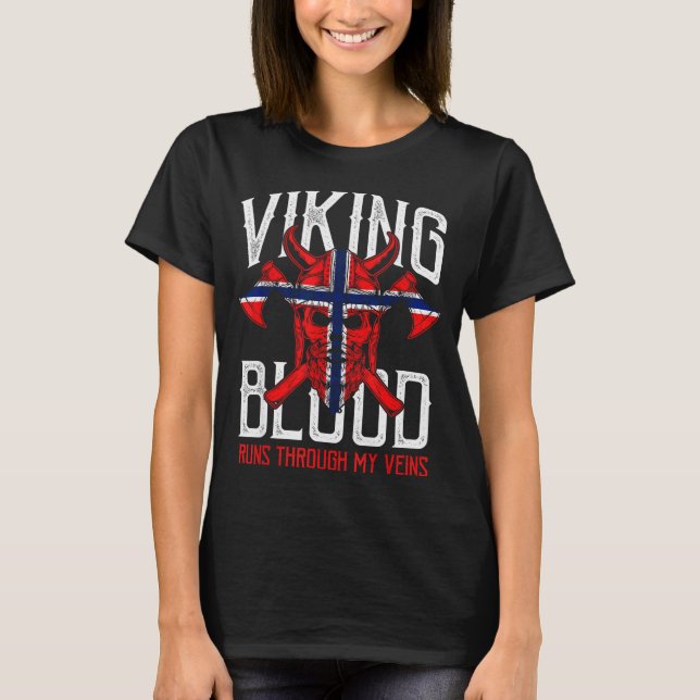 Viking Blood Skull Norwegian Flag Pride Norway  T-Shirt (Vorderseite)