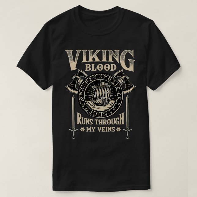 Viking Blut fließt durch meine Venen - Norse Mytho T-Shirt (Design vorne)
