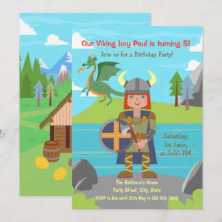 Viking Boy Krieger und Dragon Birthday Party Einladung