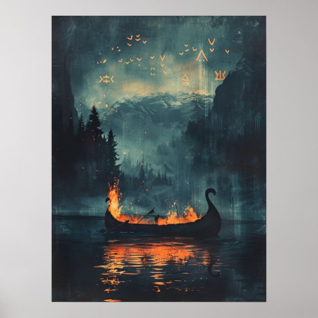 Viking Burial Ship Norse Samhain Halloween Poster (Vorne)