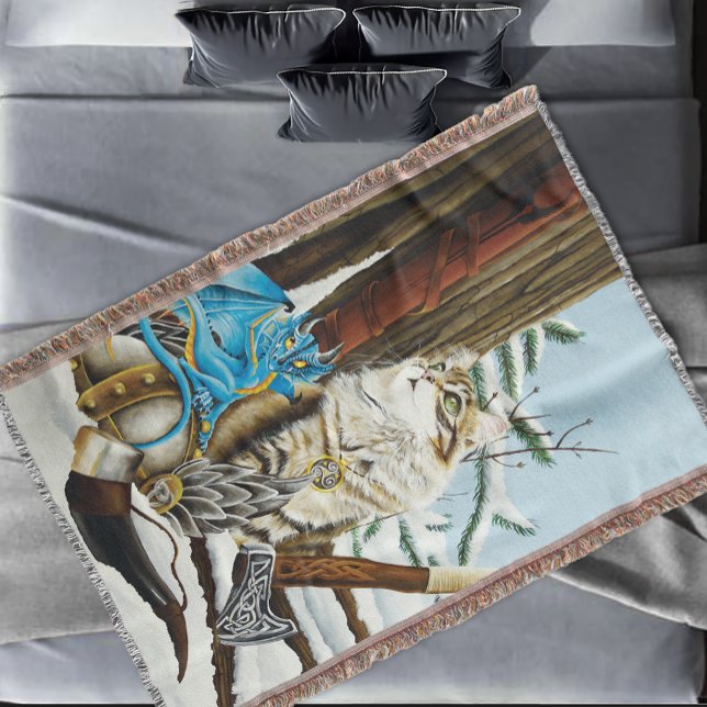 Viking Cat Blue Dragon Decke (Von Creator hochgeladen)